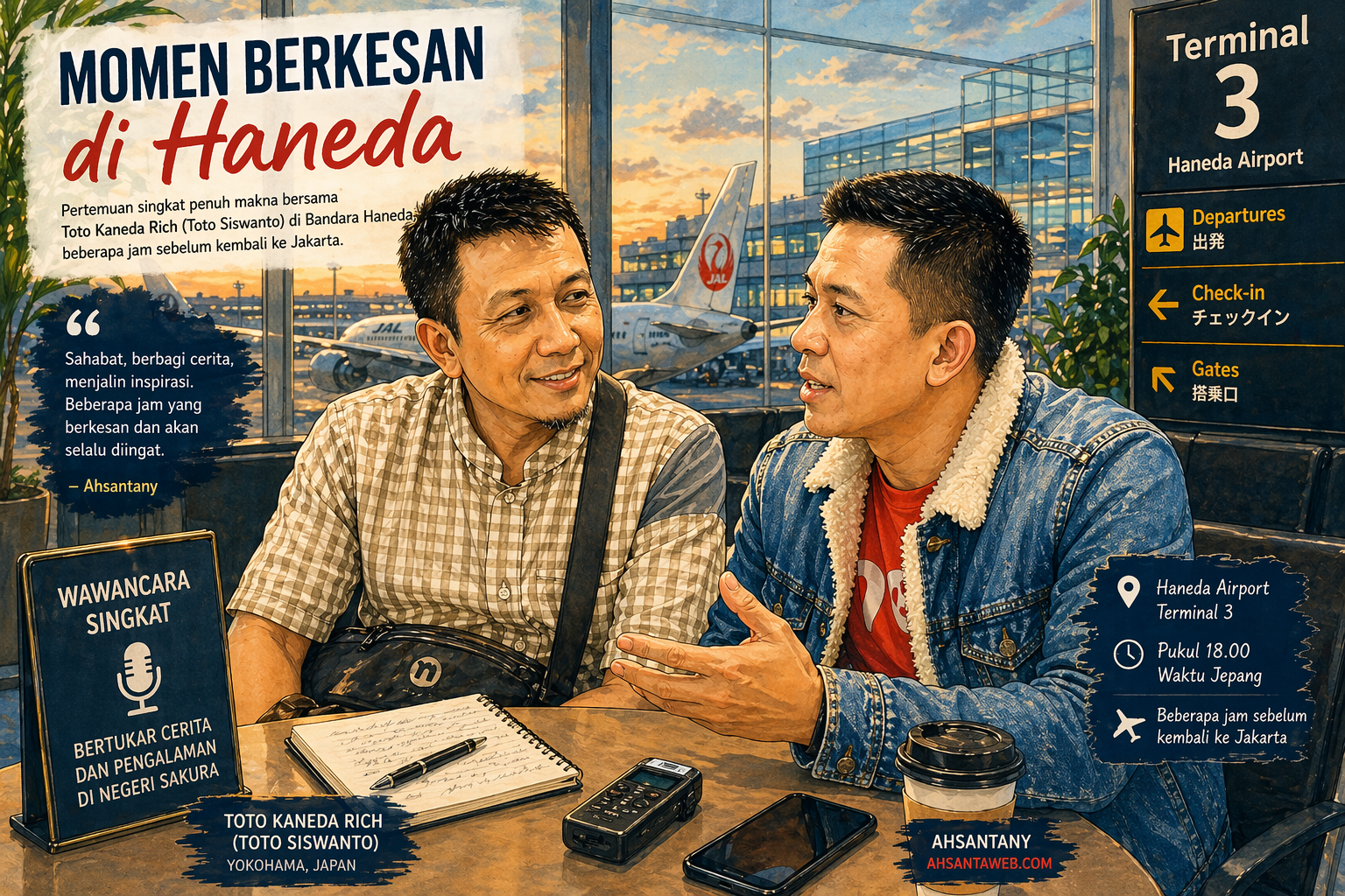 uduk mengobrol santai dan mewawancarai Toto Kaneda Rich di sebuah kafe di Bandara Haneda, Tokyo, sebelum penerbangan pulang ke Jakarta