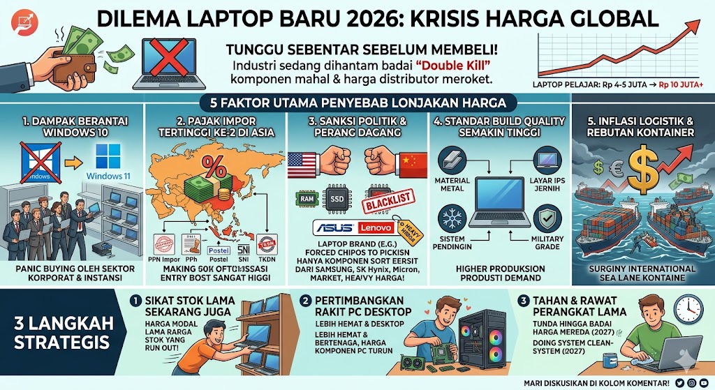 Laptop pelajar terancam naik hingga Rp10 juta akibat krisis rantai pasok global. Simak analisis fakta dan langkah strategis yang bisa Anda ambil sekarang.