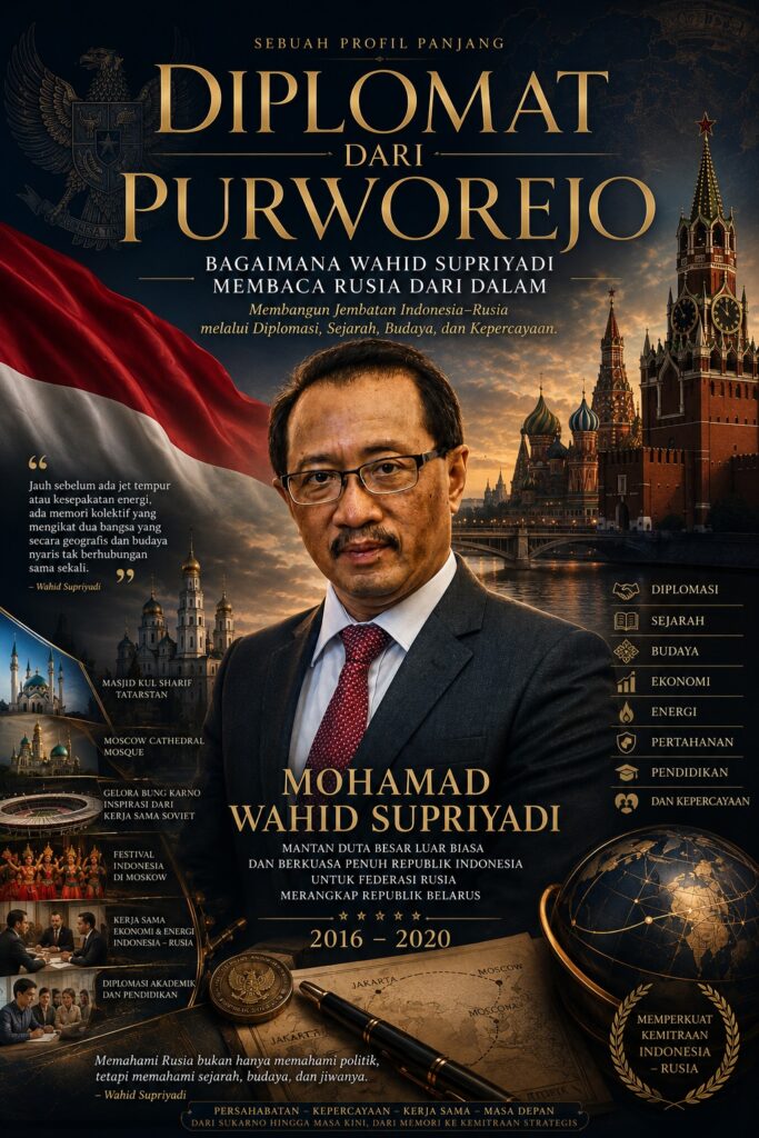 Kisah Mohamad Wahid Supriyadi membangun diplomasi Indonesia–Rusia melalui sejarah, budaya, ekonomi, dan hubungan antarbangsa.