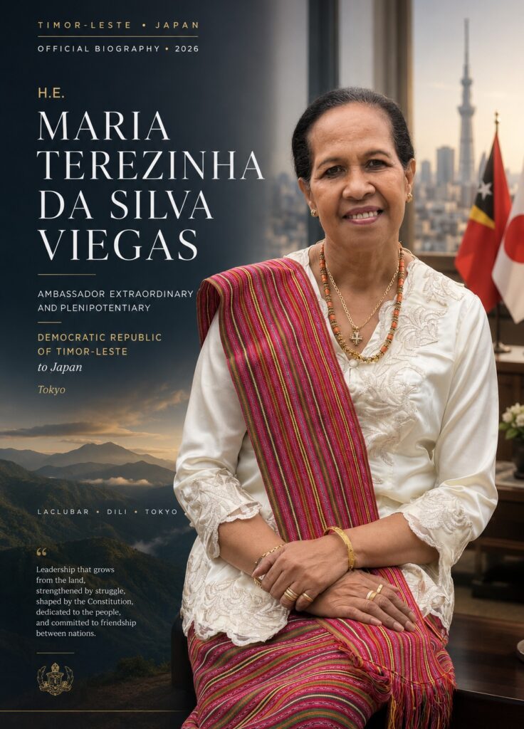 Explore the official biography of H.E. Maria Terezinha da Silva Viegas, Ambassador of Timor-Leste to Japan, tracing her journey from the resistance movement to constitutional leadership and diplomacy in Tokyo.