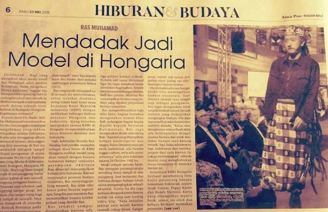 Ras Muhamad walking the runway at the 2018 Panorama World Club Fashion Show in Budapest wearing Nusantara ethnic attire